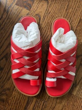 Vince Piers Red Strappy Slide Sandals